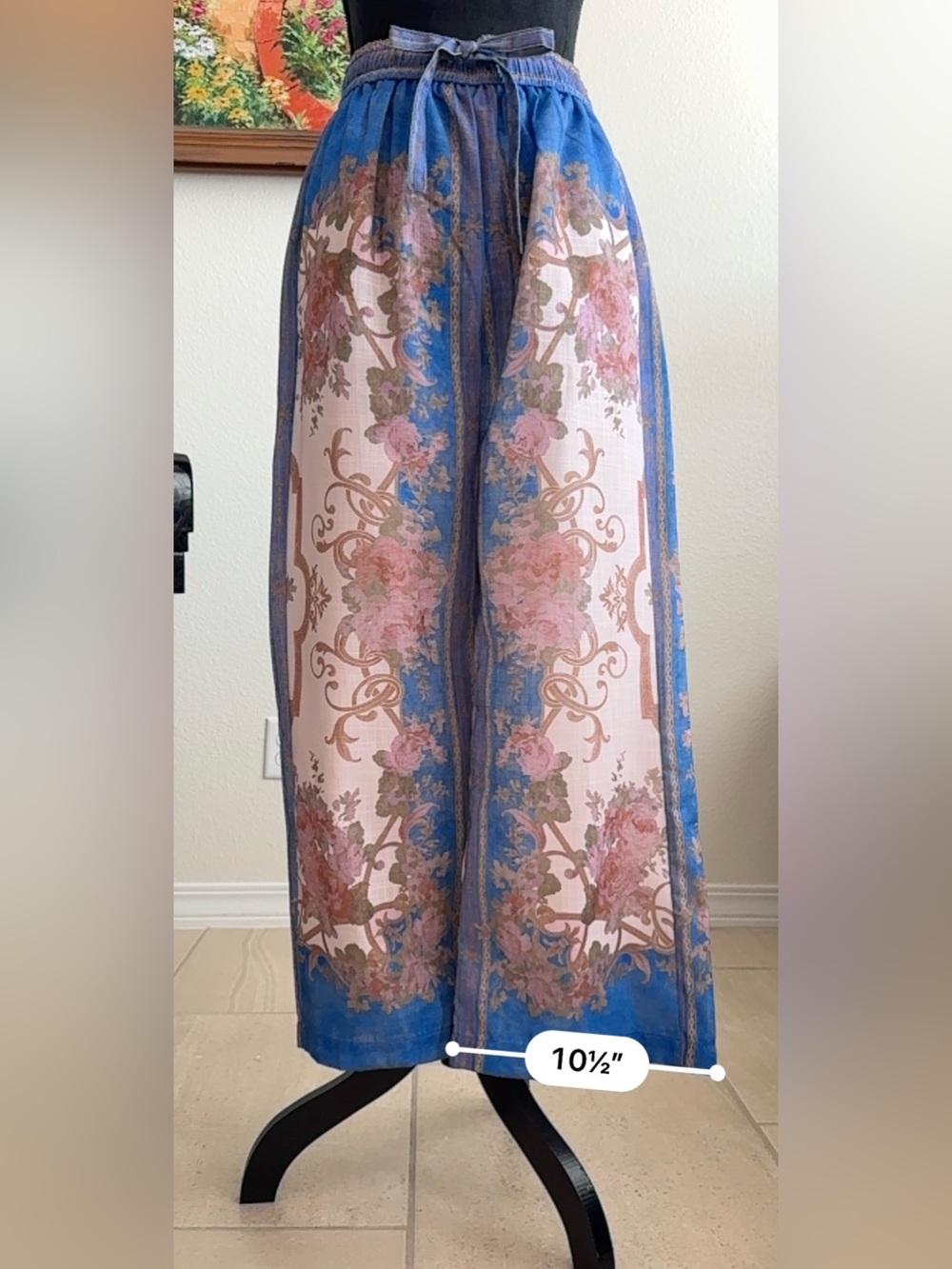 Women's Pink & Blue Printed Linen Jumpsuit - Picture 14 of 16